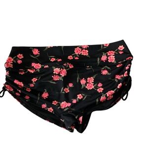 Victorias Secret Pink Sport Womens Floral Black Swim Botton Size Large Boy Short